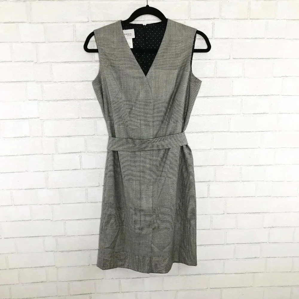 Akris Punto Gray Black White Glen Check Belted Professional Dress Women's Size 6
